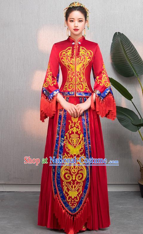 Traditional Chinese Wedding Costumes Embroidered Tassel XiuHe Suit Ancient Bottom Drawer for Women