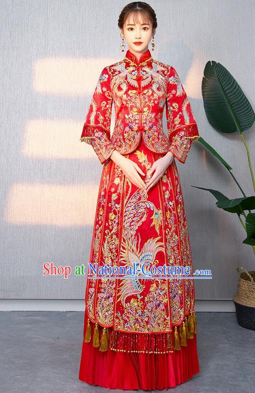 Traditional Chinese Ancient Bottom Drawer Wedding Costumes Embroidered Phoenix XiuHe Suit for Women