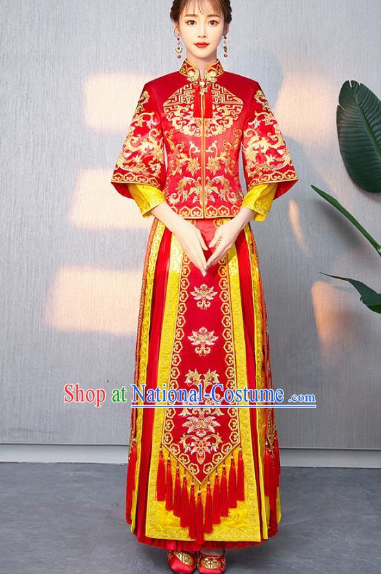 Traditional Chinese Ancient Bottom Drawer Wedding Costumes Embroidered Red XiuHe Suit for Women