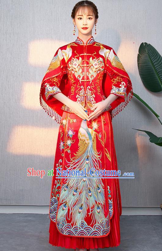 Traditional Chinese Ancient Bottom Drawer Wedding Costumes Embroidered Phoenix Red XiuHe Suit for Women