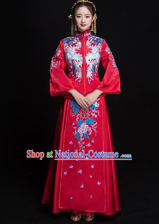 Chinese Ancient Embroidered Grape Wedding Costumes Bride Formal Dresses Red XiuHe Suit for Women