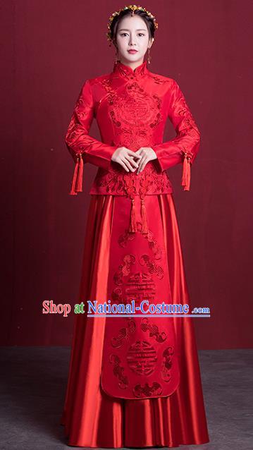 Chinese Ancient Embroidered Wedding Costumes Bride Formal Dresses Red XiuHe Suit for Women