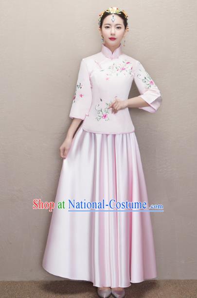 Chinese Ancient Wedding Costumes Bride Formal Dresses Embroidered Pink XiuHe Suit for Women