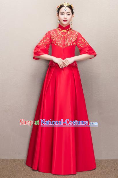 Chinese Ancient Wedding Costumes Bride Formal Dresses Embroidered Red XiuHe Suit for Women