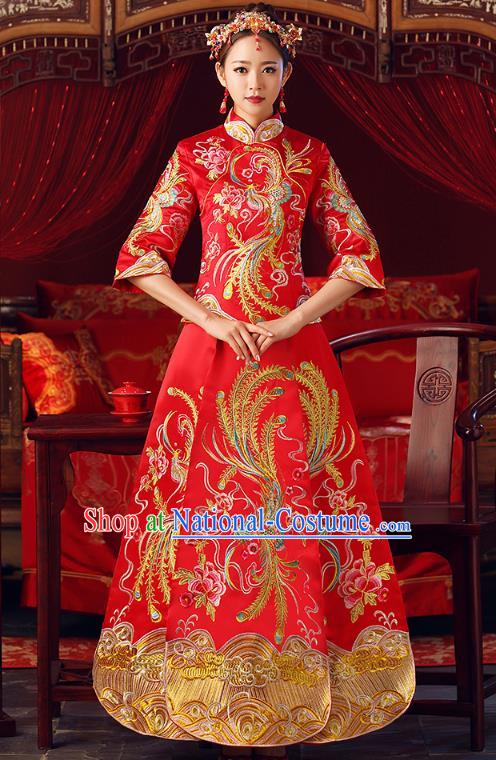 Chinese Ancient Bottom Drawer Embroidered Phoenix Red XiuHe Suit Traditional Wedding Costumes for Women