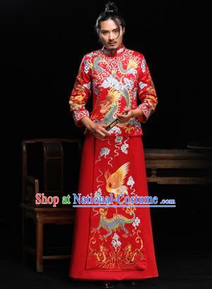 Ancient Chinese Wedding Red Costumes Traditional Bridegroom Embroidered Crane Dragon Tang Suit for Men