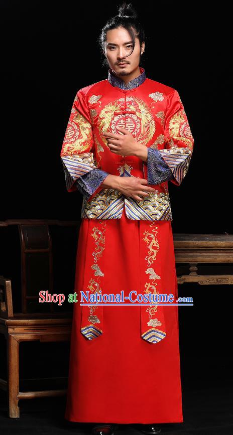 Ancient Chinese Wedding Toast Costumes Traditional Bridegroom Embroidered Tang Suit for Men