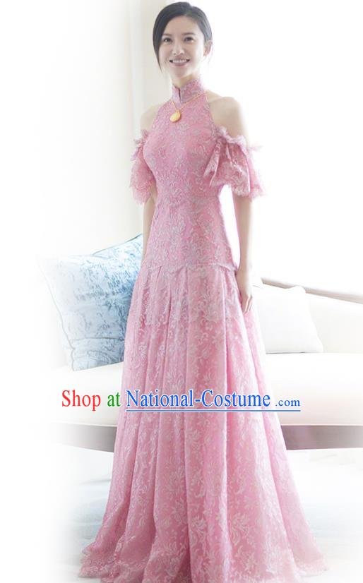 Traditional Chinese Embroidered Wedding Costumes Pink Full Dress Ancient Bottom Drawer for Bride