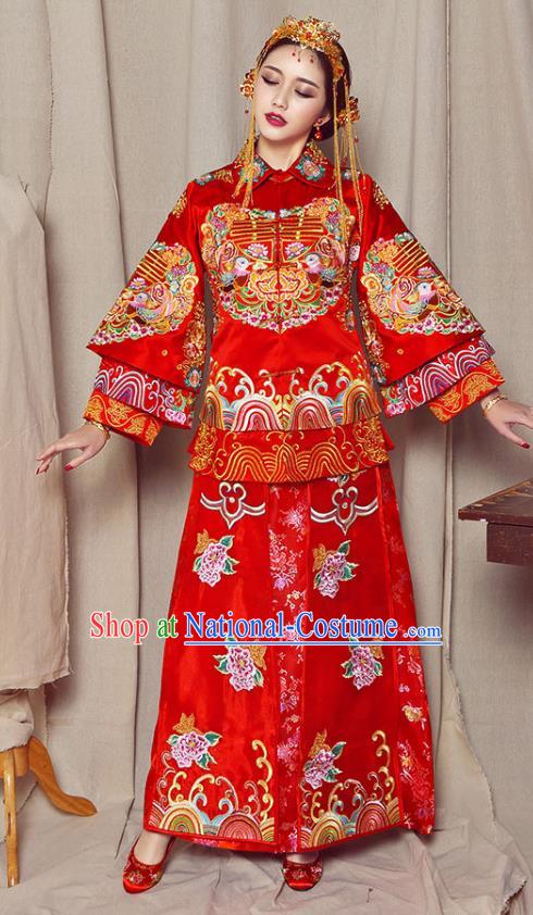 Traditional Chinese Embroidered Mandarin Duck XiuHe Suit Wedding Costumes Ancient Bottom Drawer for Bride