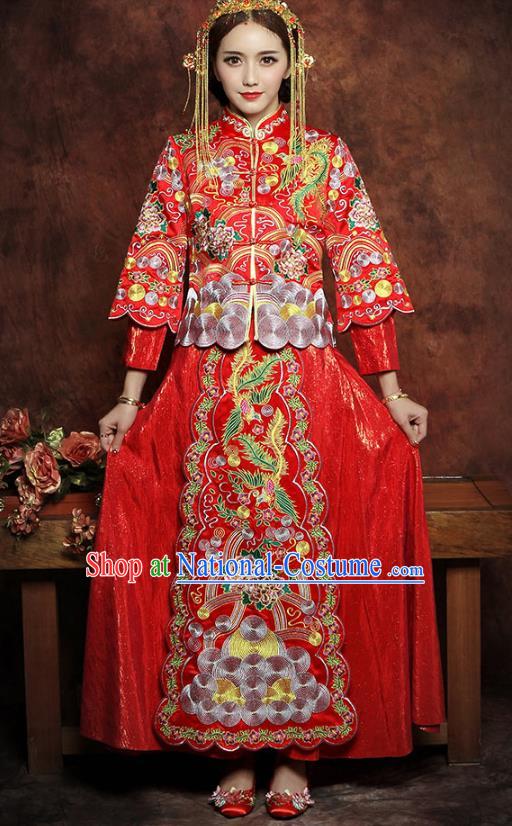 Traditional Chinese Embroidered Phoenix Peony XiuHe Suit Wedding Costumes Ancient Bottom Drawer for Bride