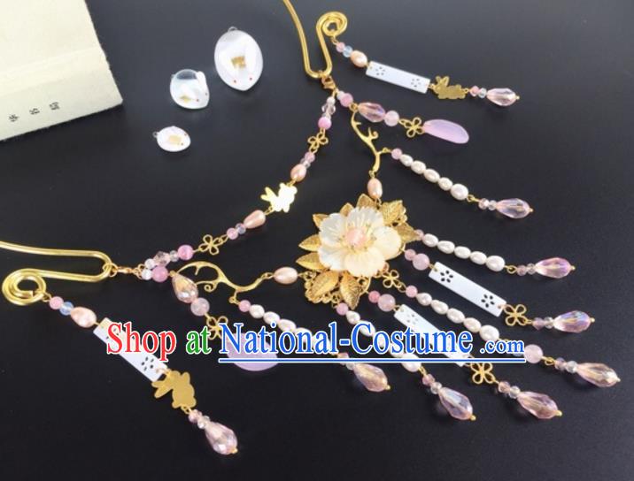 Handmade Chinese Traditional Accessories Hanfu Shell Flower Tassel Necklace for Women