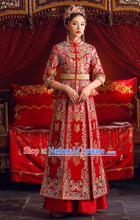 Chinese Ancient Bride Formal Dresses Embroidered XiuHe Suit Traditional Wedding Costumes for Women