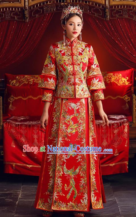 Chinese Ancient Bride Formal Dresses Embroidered Phoenix Peony XiuHe Suit Traditional Wedding Costumes for Women