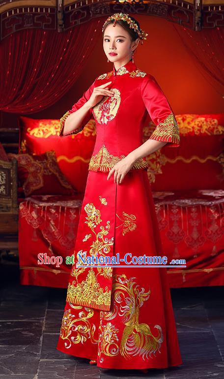 Chinese Ancient Traditional Wedding Costumes Bride Formal Dresses Toast Cheongsam XiuHe Suit for Women