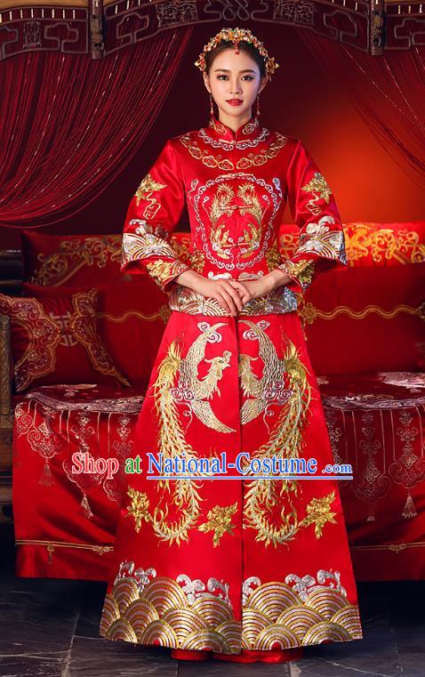 Chinese Ancient Traditional Wedding Costumes Bride Formal Dresses Embroidered Cheongsam XiuHe Suit for Women