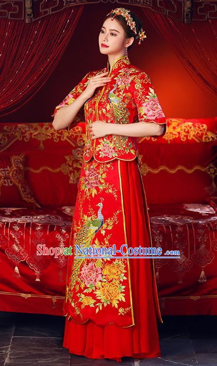 Chinese Ancient Traditional Wedding Costumes Bride Formal Dresses Embroidered Phoenix Cheongsam XiuHe Suit for Women