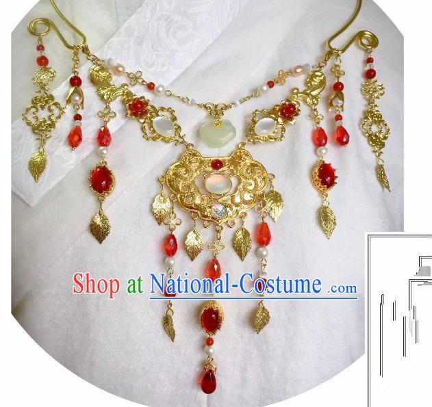 Handmade Chinese Traditional Accessories Hanfu Red Agate Tassel Necklace for Women