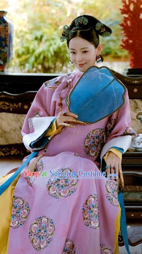 Chinese Ancient Drama Story of Yanxi Palace Manchu Lady Costume Qing Dynasty Imperial Consort Embroidered Clothing for Women