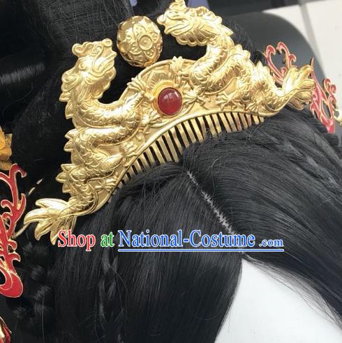 Chinese Traditional Hair Accessories Golden Dragon Hair Comb Ancient Hanfu Hairpins for Women