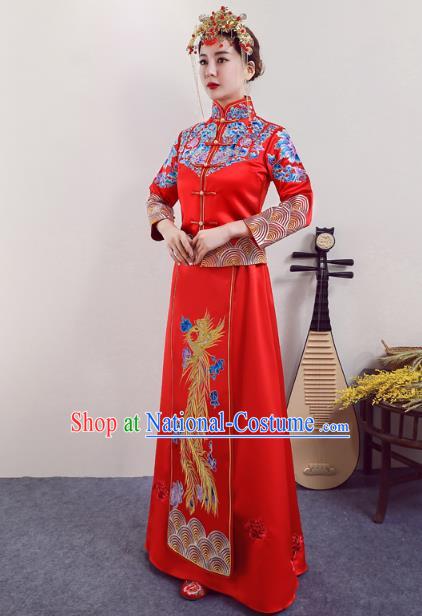 Chinese Ancient Wedding Costumes Bride Red Formal Dresses Embroidered XiuHe Suit for Women