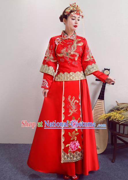 Chinese Ancient Wedding Costumes Bride Red Formal Dresses Embroidered XiuHe Suit for Women