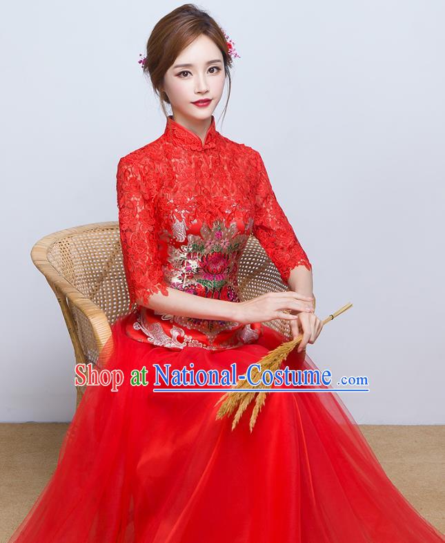 Traditional Chinese Wedding Costumes Traditional Xiuhe Suits Ancient Chinese bridal Full Dress