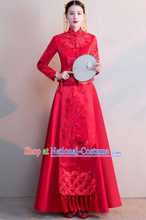 Chinese Ancient Wedding Costumes Bride Formal Dresses Embroidered Phoenix Longfenggua XiuHe Suit for Women