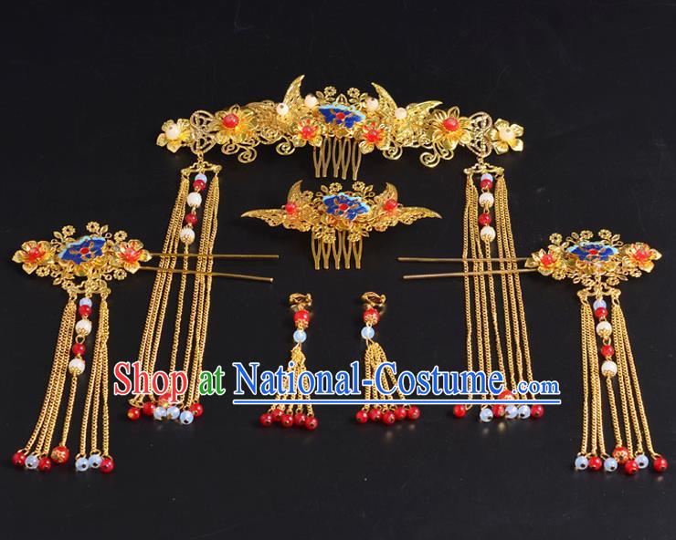 Traditional Chinese Ancient Wedding Hair Accessories Xiuhe Suit Hairpins Complete Set for Women