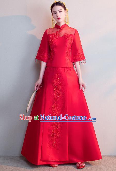 Chinese Ancient Wedding Costumes Bride Formal Dresses Embroidered Red Bottom Drawer XiuHe Suit for Women