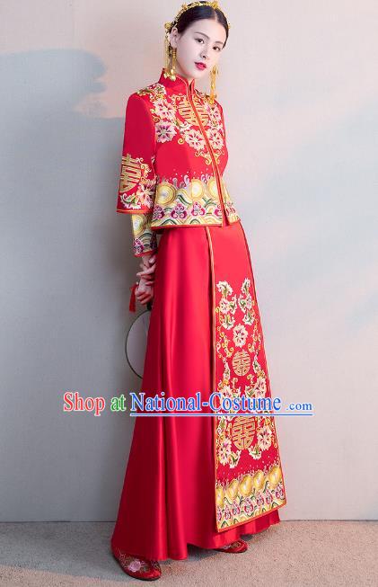 Chinese Ancient Wedding Costumes Bride Formal Dresses Embroidered Longfenggua XiuHe Suit for Women