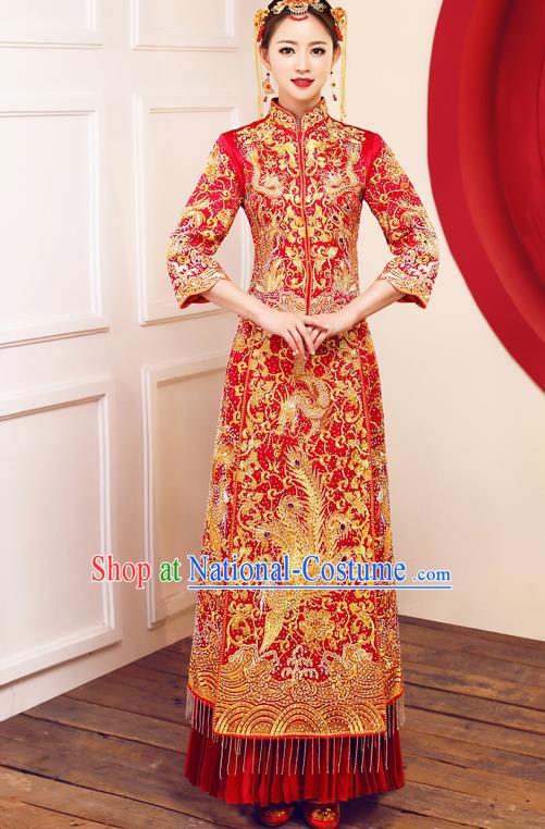 Top Grade Chinese Traditional Wedding Dress Ancient Bride Embroidered Diamante Phoenix XiuHe Suit for Women