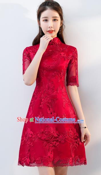 Top Grade Chinese Traditional Wedding Dress Ancient Bride Embroidered Red Cheongsam for Women