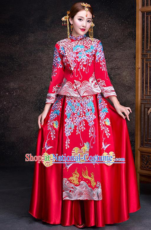 Top Grade Chinese Traditional Wedding Dress XiuHe Suit Ancient Bride Embroidered Cheongsam for Women