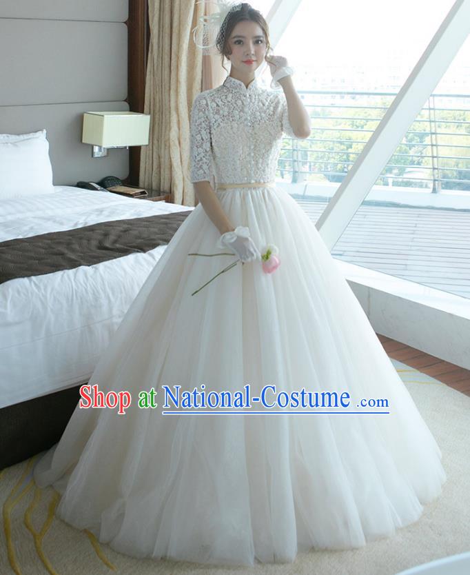 Top Grade Wedding Dress Bride White Lace Mullet Dress for Women