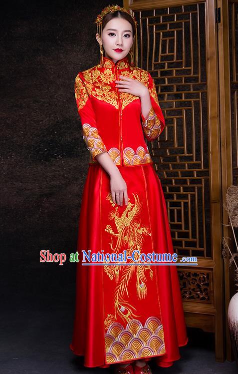 Chinese Traditional Wedding Costume XiuHe Suit Ancient Bride Embroidered Toast Formal Dress for Women