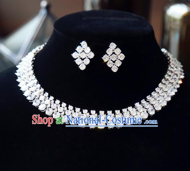 Top Grade Wedding Jewelry Accessories Bride Zircon Necklace and Earrings Complete Set for Women