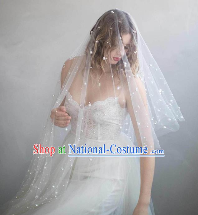 Top Grade Bride Hair Accessories Pearls Wedding Veil Headwear for Women