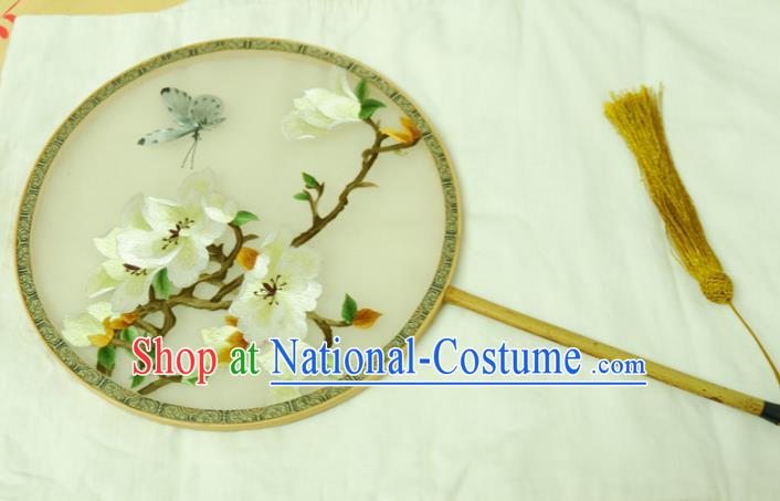 Chinese Traditional Ancient Palace Fan Embroidered Magnolia Flower Fans for Women