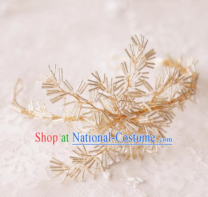 Top Grade Wedding Hair Accessories Bride Golden Beads Hair Clasp for Women