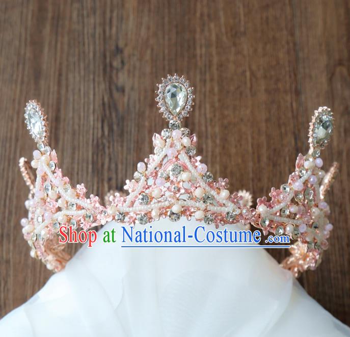 Top Grade Wedding Hair Accessories Bride Pink Beads Crystal Royal Crown for Women