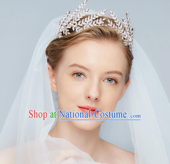 Top Grade Wedding Hair Accessories Bride Crystal Leaf Royal Crown for Women