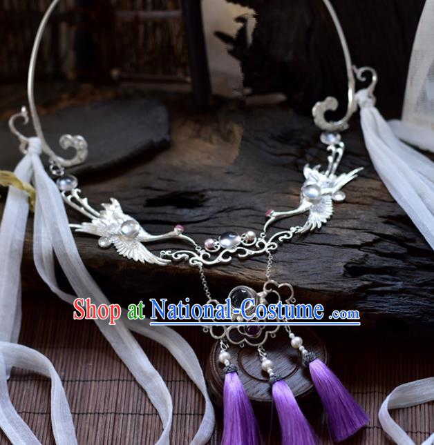 Handmade Chinese Traditional Accessories Hanfu Wedding Cranes Necklace for Women