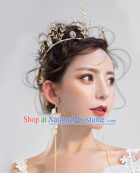 Top Grade Wedding Hair Accessories Hair Clasp Bride Golden Crystal Royal Crown for Women