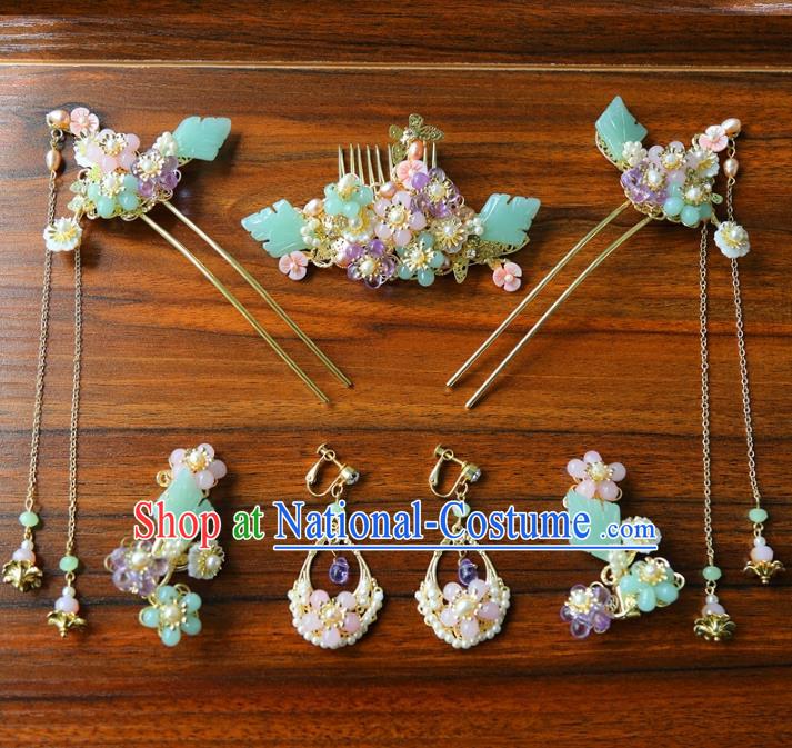 Top Grade Chinese Ancient Bride Hair Accessories Hairpins and Earrings Complete Set for Women