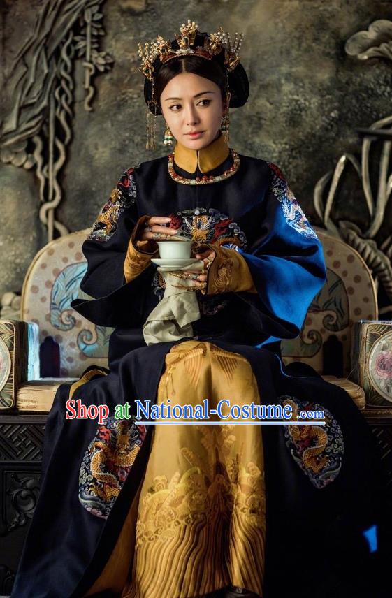 Ancient Drama Story of Yanxi Palace Chinese Qing Dynasty Empress Fucha Costumes and Headpiece Complete Set