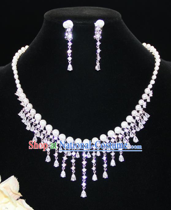 Top Grade Wedding Jewelry Accessories Bride Crystal Pearls Necklace and Earrings for Women