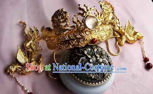 Chinese Traditional Hair Accessories Ancient Empress Golden Phoenix Coronet Hairpins for Women