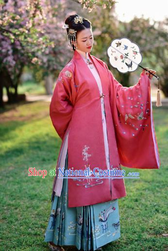 Chinese Ming Dynasty Maidenform Costume Ancient Contessa Embroidered Hanfu Dress for Women