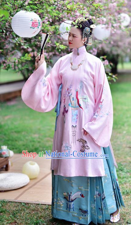 Chinese Ming Dynasty Young Lady Costume Ancient Princess Embroidered Hanfu Dress for Women