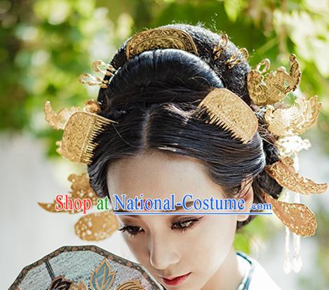 Chinese Traditional Hair Accessories Ancient Empress Golden Hair Comb Hairpins for Women